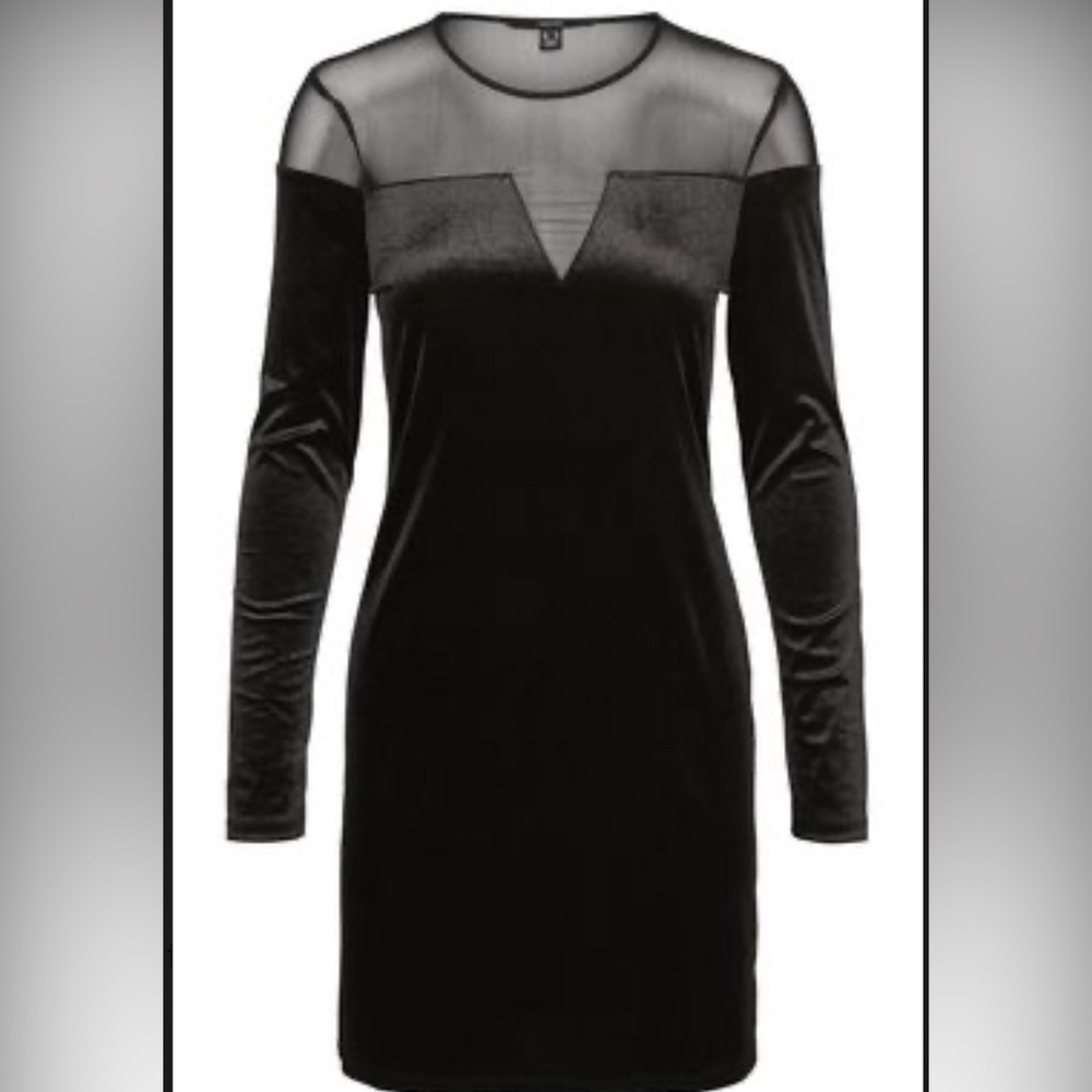 Gorgeous Vero Moda Carola Black Velvet Mini Dress Sheer Long Sleeves Small